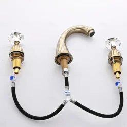 Basin Faucet Antique Bronze Bathroom Sink Faucet 3 Hole Widespread Gold Basin Mixer Hot and Cold Water Tap