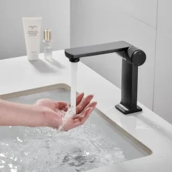 Basin Sink Mixer Taps, Bathroom Sink Faucet Single Handle One Hole Deck Mounted Vessel Water Tap with Hot and Cold Hose