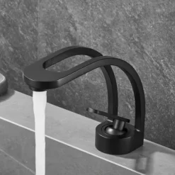 Basin Sink Mixer Taps, Deck Mounted Bathroom Sink Faucet, Brass Sinlge Handle with Hot and Cold Hose, One Hole Vessel Water Tap Chrome Black White Grey