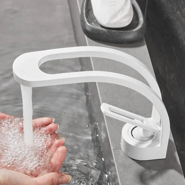 Basin Sink Mixer Taps, Deck Mounted Bathroom Sink Faucet, Brass Sinlge Handle with Hot and Cold Hose, One Hole Vessel Water Tap Chrome Black White Grey