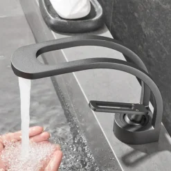 Basin Sink Mixer Taps, Deck Mounted Bathroom Sink Faucet, Brass Sinlge Handle with Hot and Cold Hose, One Hole Vessel Water Tap Chrome Black White Grey