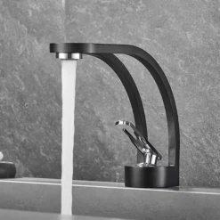 Basin Sink Mixer Taps, Deck Mounted Bathroom Sink Faucet, Brass Sinlge Handle with Hot and Cold Hose, One Hole Vessel Water Tap Chrome Black White Grey