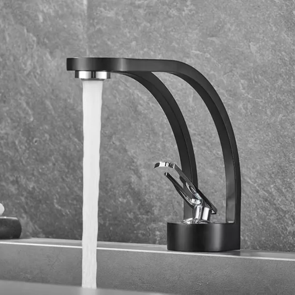 Basin Sink Mixer Taps, Deck Mounted Bathroom Sink Faucet, Brass Sinlge Handle with Hot and Cold Hose, One Hole Vessel Water Tap Chrome Black White Grey
