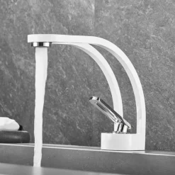 Basin Sink Mixer Taps, Deck Mounted Bathroom Sink Faucet, Brass Sinlge Handle with Hot and Cold Hose, One Hole Vessel Water Tap Chrome Black White Grey