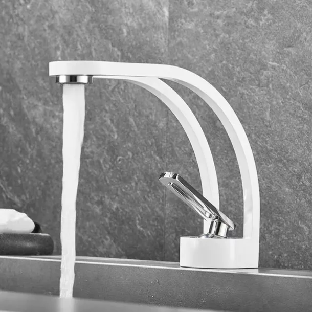 Basin Sink Mixer Taps, Deck Mounted Bathroom Sink Faucet, Brass Sinlge Handle with Hot and Cold Hose, One Hole Vessel Water Tap Chrome Black White Grey