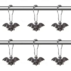 Bat Shower Curtain Hooks for Halloween Theme Decoration Bathroom Shower Rods, Rustproof Stainless Steel Shower Curtain Rings for Halloween Party Gothic Haunted House Decor 1pc