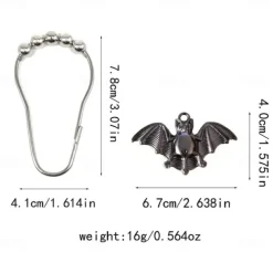 Bat Shower Curtain Hooks for Halloween Theme Decoration Bathroom Shower Rods, Rustproof Stainless Steel Shower Curtain Rings for Halloween Party Gothic Haunted House Decor 1pc