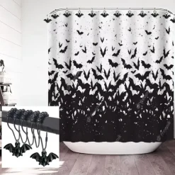 Bat Shower Curtain Hooks for Halloween Theme Decoration Bathroom Shower Rods, Rustproof Stainless Steel Shower Curtain Rings for Halloween Party Gothic Haunted House Decor 1pc