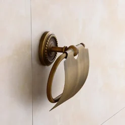 Bath Accessory Set Include Toilet Paper Holder and Robe Hook Antique Brass Wall Mounted 2 pcs