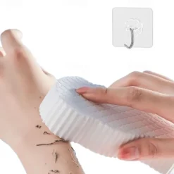 Bath Body Shower Sponge Scrub with Self-adhesive Hook Spa Scrub Exfoliator Dead Skin Remover for Adults Children Elasticity Reusable Shower Brush Skin Cleaner