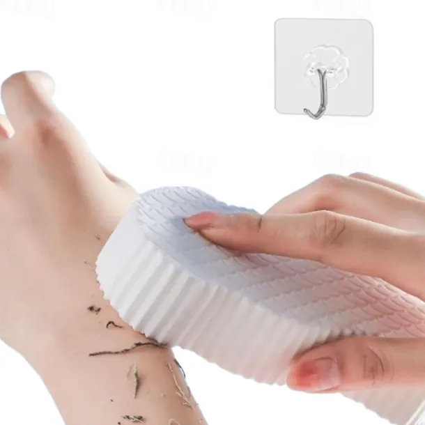 Bath Body Shower Sponge Scrub with Self-adhesive Hook Spa Scrub Exfoliator Dead Skin Remover for Adults Children Elasticity Reusable Shower Brush Skin Cleaner