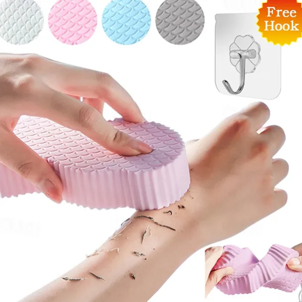 Bath Body Shower Sponge Scrub with Self-adhesive Hook Spa Scrub Exfoliator Dead Skin Remover for Adults Children Elasticity Reusable Shower Brush Skin Cleaner