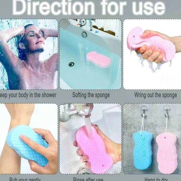 Bath Body Shower Sponge Scrub with Self-adhesive Hook Spa Scrub Exfoliator Dead Skin Remover for Adults Children Elasticity Reusable Shower Brush Skin Cleaner
