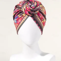 Bath Cap Twisted Retro Print Stretchy Hide Hair Breathable Bohemia Pre-Tied Bonnet Beanie Hat Women's
