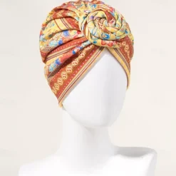 Bath Cap Twisted Retro Print Stretchy Hide Hair Breathable Bohemia Pre-Tied Bonnet Beanie Hat Women's