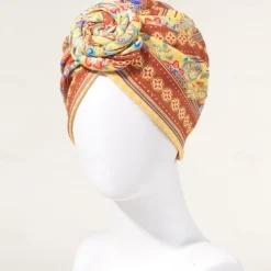 Bath Cap Twisted Retro Print Stretchy Hide Hair Breathable Bohemia Pre-Tied Bonnet Beanie Hat Women's