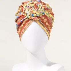 Bath Cap Twisted Retro Print Stretchy Hide Hair Breathable Bohemia Pre-Tied Bonnet Beanie Hat Women's