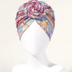 Bath Cap Twisted Retro Print Stretchy Hide Hair Breathable Bohemia Pre-Tied Bonnet Beanie Hat Women's