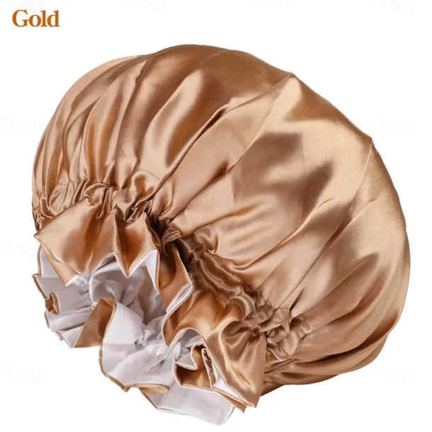 Bath Hat Silk Bonnet for Women Satin Bonnet for Curly Hair Sleep Cap Double Layer Large Silk Hair Bonnet for Black Women Natural Hair
