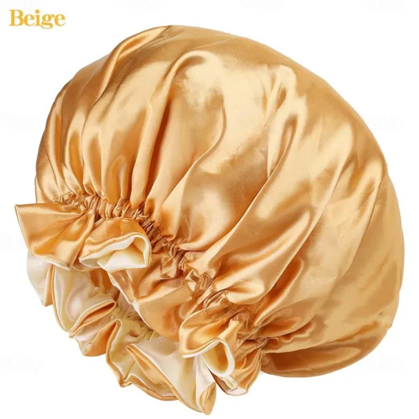 Bath Hat Silk Bonnet for Women Satin Bonnet for Curly Hair Sleep Cap Double Layer Large Silk Hair Bonnet for Black Women Natural Hair