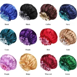 Bath Hat Silk Bonnet for Women Satin Bonnet for Curly Hair Sleep Cap Double Layer Large Silk Hair Bonnet for Black Women Natural Hair