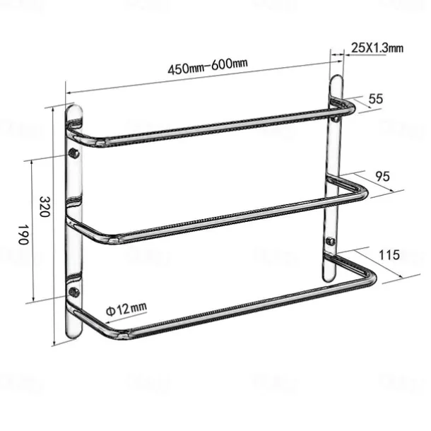 Bath Towel Bars, 3-Tiers Ladder Towel Rails Wall Mounted, Towel Bar Multifunction Contemporary Stainless Steel Bathroom Wall Mounted