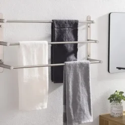 Bath Towel Bars Wall 45/60cm, 3-Tier Mounted Towel RackStainless Steel Towel Bar Storage Shelf for Bathroom Towel Holder Towel Rail Towel Hanger