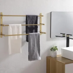 Bath Towel Bars Wall 45/60cm, 3-Tier Mounted Towel RackStainless Steel Towel Bar Storage Shelf for Bathroom Towel Holder Towel Rail Towel Hanger