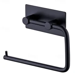 Bathroom Accessories Set Stainless Steel Include Multifunction Paper Holder and Robe Hooks 4pcs Punched-free Matte Black and Brushed Silvery with 3M Strong Viscosity Adhesive