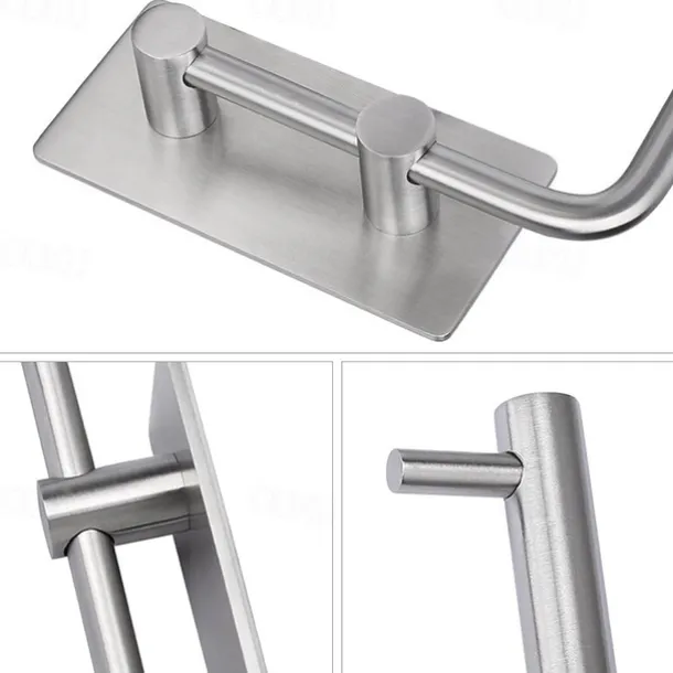 Bathroom Accessories Set Stainless Steel Include Multifunction Paper Holder and Robe Hooks 4pcs Punched-free Matte Black and Brushed Silvery with 3M Strong Viscosity Adhesive