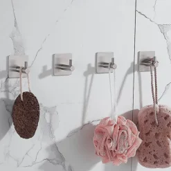 Bathroom Accessories Set Stainless Steel Include Multifunction Paper Holder and Robe Hooks 4pcs Punched-free Matte Black and Brushed Silvery with 3M Strong Viscosity Adhesive