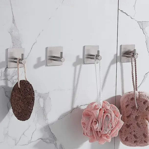 Bathroom Accessories Set Stainless Steel Include Multifunction Paper Holder and Robe Hooks 4pcs Punched-free Matte Black and Brushed Silvery with 3M Strong Viscosity Adhesive