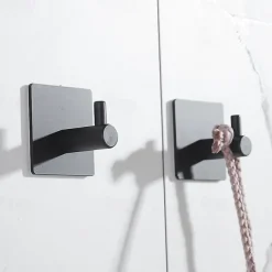 Bathroom Accessories Set Stainless Steel Include Multifunction Paper Holder and Robe Hooks 4pcs Punched-free Matte Black and Brushed Silvery with 3M Strong Viscosity Adhesive