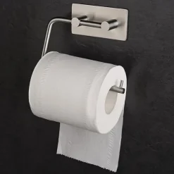 Bathroom Accessories Set Stainless Steel Include Multifunction Paper Holder and Robe Hooks 4pcs Punched-free Matte Black and Brushed Silvery with 3M Strong Viscosity Adhesive