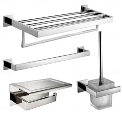 Bathroom Accessory Set / Bathroom Shelf / Toilet Brush Holder New Design / Creative / Multifunction Contemporary / Modern Stainless Steel + A Grade ABS / Stainless Steel / Metal 4pcs - Bathroom Wall