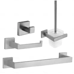 Bathroom Accessory Set 4 Piece Stainless Steel,Wall Mounted Towel Bar,Toilet Paper Holder,Toilet Brush Holder and Robe Hook,Bathroom Hardware Set(Black/Golden/Chrome/Brushed Nickel)