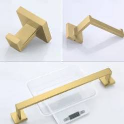 Bathroom Accessory Set 4 Piece Stainless Steel,Wall Mounted Towel Bar,Toilet Paper Holder,Toilet Brush Holder and Robe Hook,Bathroom Hardware Set(Black/Golden/Chrome/Brushed Nickel)