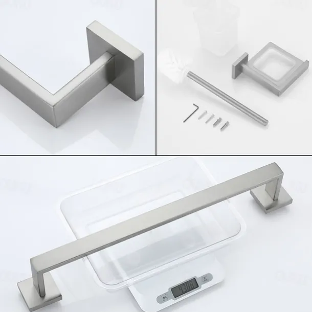 Bathroom Accessory Set 4 Piece Stainless Steel,Wall Mounted Towel Bar,Toilet Paper Holder,Toilet Brush Holder and Robe Hook,Bathroom Hardware Set(Black/Golden/Chrome/Brushed Nickel)