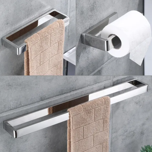 Bathroom Accessory Set 304 Stainless Steel 3-Piece Towel Rack Towel Ring Toilet Paper RackBright Silvery