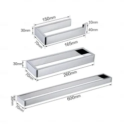 Bathroom Accessory Set 304 Stainless Steel 3-Piece Towel Rack Towel Ring Toilet Paper RackBright Silvery