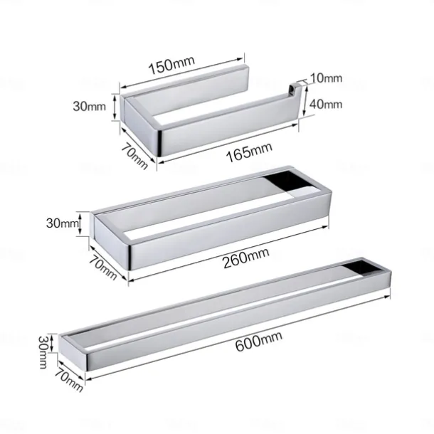 Bathroom Accessory Set 304 Stainless Steel 3-Piece Towel Rack Towel Ring Toilet Paper RackBright Silvery