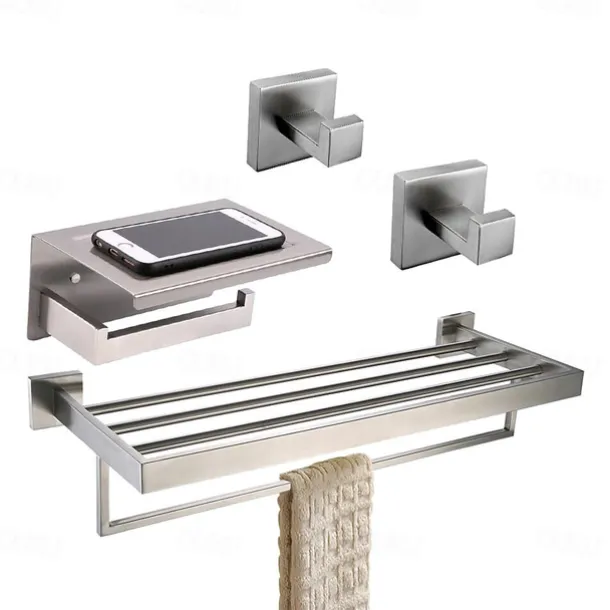 Bathroom Accessory Set / Towel Bar / Toilet Paper Holder New Design / Creative / Multifunction Contemporary / Traditional Stainless Steel + A Grade ABS / Stainless Steel / Metal 4pcs - Bathroom Wall