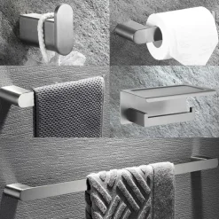 Bathroom Accessory Set Brushed Stainless Steel Include Robe Hook, Towel Bar, Toilet Paper Holder with Mobile Phone Storage Shelf, Towel Holder and Roll Paper Shelf 1or3pcs