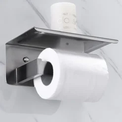 Bathroom Accessory Set Brushed Stainless Steel Include Robe Hook, Towel Bar, Toilet Paper Holder with Mobile Phone Storage Shelf, Towel Holder and Roll Paper Shelf 1or3pcs
