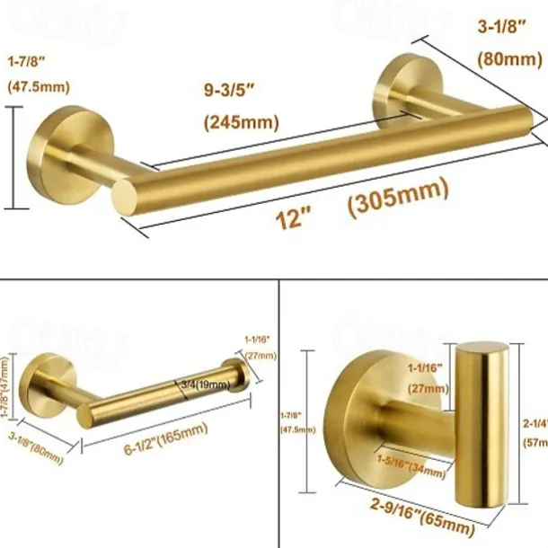 Bathroom Accessory Set Include Towel Bar Toilet Paper Holder and Robe Hook New Design Stainless Steel Wall Mounted