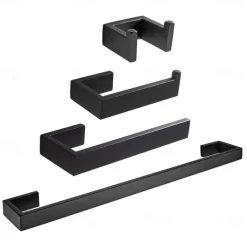 Bathroom Accessory Set Include Towel Bar / Toilet Paper Holder and Robe Hook New Design Stainless Steel Material Wall Mounted Matte Black 4pcs