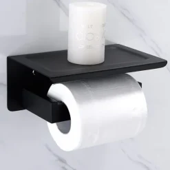 Bathroom Accessory Set Matte Black Contain with Tower Rack/Toilet Paper Holder/Robe Hook/Toilet Brush Holder Stainless Steel Wall Mounted 4PCS Painted Finish
