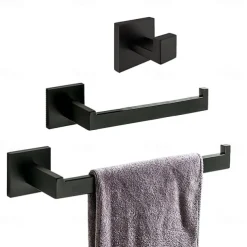 Bathroom Accessory Set New Design Include Robe Hook Toilet Paper Holder and Towel Rack Antique Wall Mounted Matte Black 3pcs