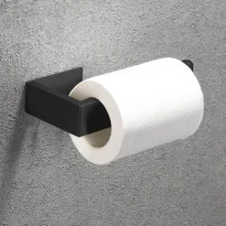 Bathroom Accessory Set, Self-adhesive Matte Black Stainless Steel Hardware Include Robe Hook, Towel Bar, Towel Holder, Toilet Paper Holder,for Home and Hotel