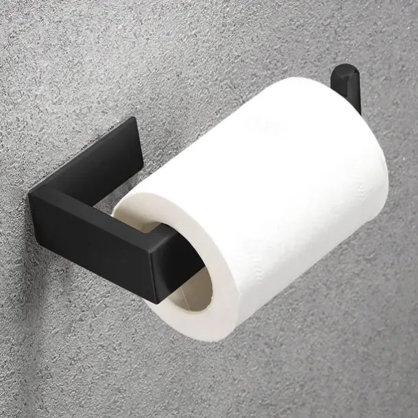 Bathroom Accessory Set, Self-adhesive Matte Black Stainless Steel Hardware Include Robe Hook, Towel Bar, Towel Holder, Toilet Paper Holder,for Home and Hotel